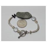 Sterling Silver, Genuine Pearl & Stone Bracelet