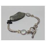 Sterling Silver, Genuine Pearl & Stone Bracelet
