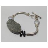 Sterling Silver, Genuine Pearl & Stone Bracelet