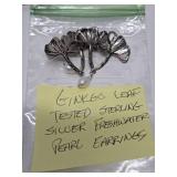 Ginkgo Tree Sterling Silver & Pearl Earrings