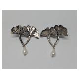 Ginkgo Tree Sterling Silver & Pearl Earrings