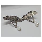 Ginkgo Tree Sterling Silver & Pearl Earrings