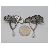 Ginkgo Tree Sterling Silver & Pearl Earrings