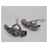Ginkgo Tree Sterling Silver & Pearl Earrings