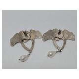 Ginkgo Tree Sterling Silver & Pearl Earrings