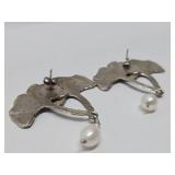 Ginkgo Tree Sterling Silver & Pearl Earrings