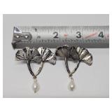 Ginkgo Tree Sterling Silver & Pearl Earrings