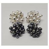 2 Sets of Vintage Sterling Silver & Freshwater Pearl Cluster Earrings