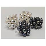 2 Sets of Vintage Sterling Silver & Freshwater Pearl Cluster Earrings
