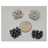 2 Sets of Vintage Sterling Silver & Freshwater Pearl Cluster Earrings