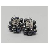 2 Sets of Vintage Sterling Silver & Freshwater Pearl Cluster Earrings