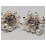 2 Sets of Vintage Sterling Silver & Freshwater Pearl Cluster Earrings