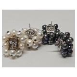 2 Sets of Vintage Sterling Silver & Freshwater Pearl Cluster Earrings