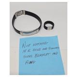 Matching Stainless Steel & 14K Gold Bracelet & Ring Set