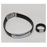 Matching Stainless Steel & 14K Gold Bracelet & Ring Set