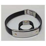 Matching Stainless Steel & 14K Gold Bracelet & Ring Set