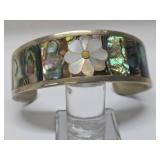 2 Vintage Southwestern Alpaca Mother of Pearl & Abalone Cuff Bracelets