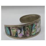 2 Vintage Southwestern Alpaca Mother of Pearl & Abalone Cuff Bracelets