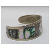 2 Vintage Southwestern Alpaca Mother of Pearl & Abalone Cuff Bracelets