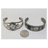 2 Vintage Southwestern Alpaca Mother of Pearl & Abalone Cuff Bracelets