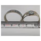 2 Vintage Southwestern Alpaca Mother of Pearl & Abalone Cuff Bracelets