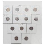 Lot of 13 Different US Indian Head Pennies #1 from 1882-1907