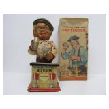 3 Vintage Battery-Op Toys - Casino "Sharpshooter" & 2 Bartenders - One w/Original Box