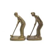 Vintage Solid Brass Golfer Bookends