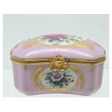 Beautiful Antique Pink Floral Limoges Porcelain Hinged Box