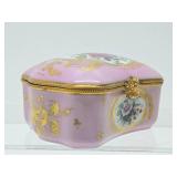 Beautiful Antique Pink Floral Limoges Porcelain Hinged Box