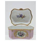 Beautiful Antique Pink Floral Limoges Porcelain Hinged Box