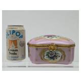 Beautiful Antique Pink Floral Limoges Porcelain Hinged Box