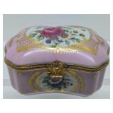 Beautiful Antique Pink Floral Limoges Porcelain Hinged Box