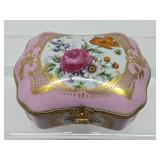 Beautiful Antique Pink Floral Limoges Porcelain Hinged Box