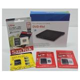 Group of Brand New Memory Cards & External Hard Drive