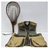 Nice FILSON Vest & Wooden Handheld Fishing Net