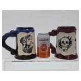 2 Vintage Azul Pottery Skull Mugs or Tankards