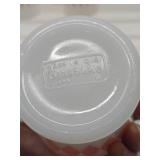 Vintage Blue PYREX Bowl & 3 Vintage Glasbake Pink Diamond Harlequin Milk Glass Mugs