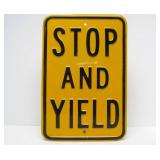 Vintage Heavy Embossed Steel Street Sign - STOP & YIELD