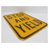 Vintage Heavy Embossed Steel Street Sign - STOP & YIELD