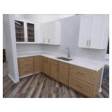 White Upper Cabinets with Brown Lower Cabinets Kitchen
