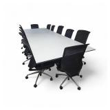 Halcon 14ft Conference Table, Outlets in each Drawer  w/ 12 Leather Mesh Back Fully Adjustable Vitra Chairs Valued $22,000
