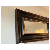 Leather Look Black Mirror Frame with Gold Trim - 31 x 16 in