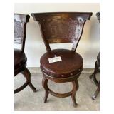 Vintage Carved Wood Chairs with Tooled Leather - Set of 3