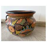 Colorful Ceramic Planter with Iron Stand - Floral Mosaic Motifs