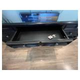 Black Wood Executive Desk with Glass Top, Dual Pedestals, 6 Drawers
