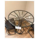 Round Glass-Top Bistro Table Set with 2 Slat-Back Stools - 36in Dia x 30in H