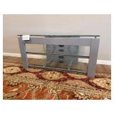 Glass Top Console Table - 24 in H x 48 in W x 20 in D - Powder-Coated Steel Frame - rug not inc