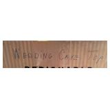 Vintage Bride & Groom Wedding Cake Topper on Lace Arch with Bell