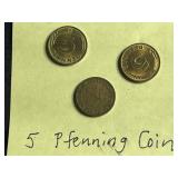 World Coins Lot - West Germany 1 Pfennig, 5 Pfennig, 10 Pfennig; Sweden 1 ÖRE